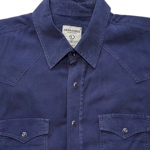 PANHANDLE Rough Stock Western Shirt Pearl Snaps Long Sleeve Blue Mens Large